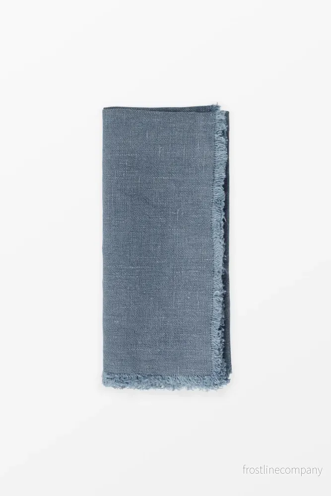 Fringed Linen Napkin Blue