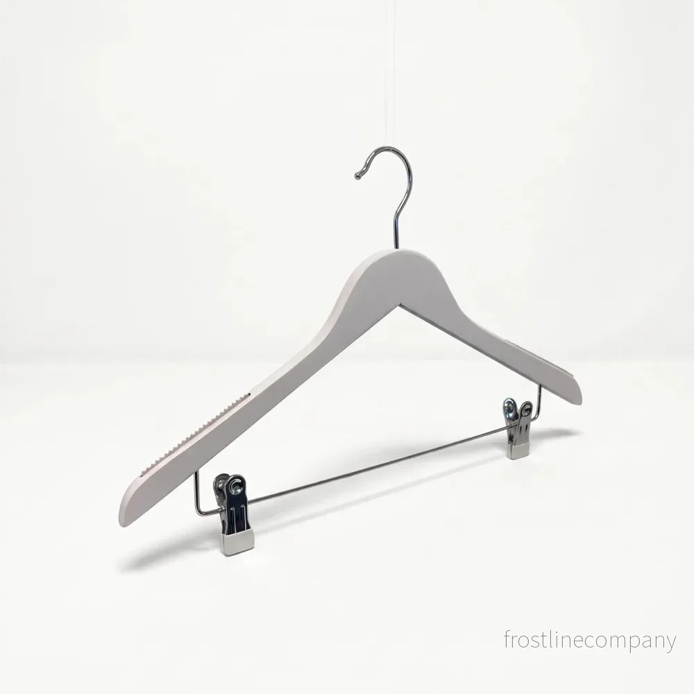 Trähängare, massiv, platt, vuxen, med klämmor, vit, 12 mm tjock, 45 cm - Bild 2