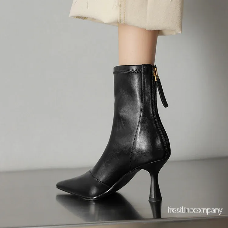 Ankelstövlett Dam Cowhide Spetsig Tå - Mid Heel 3-5cm Stiletto - Bild 3