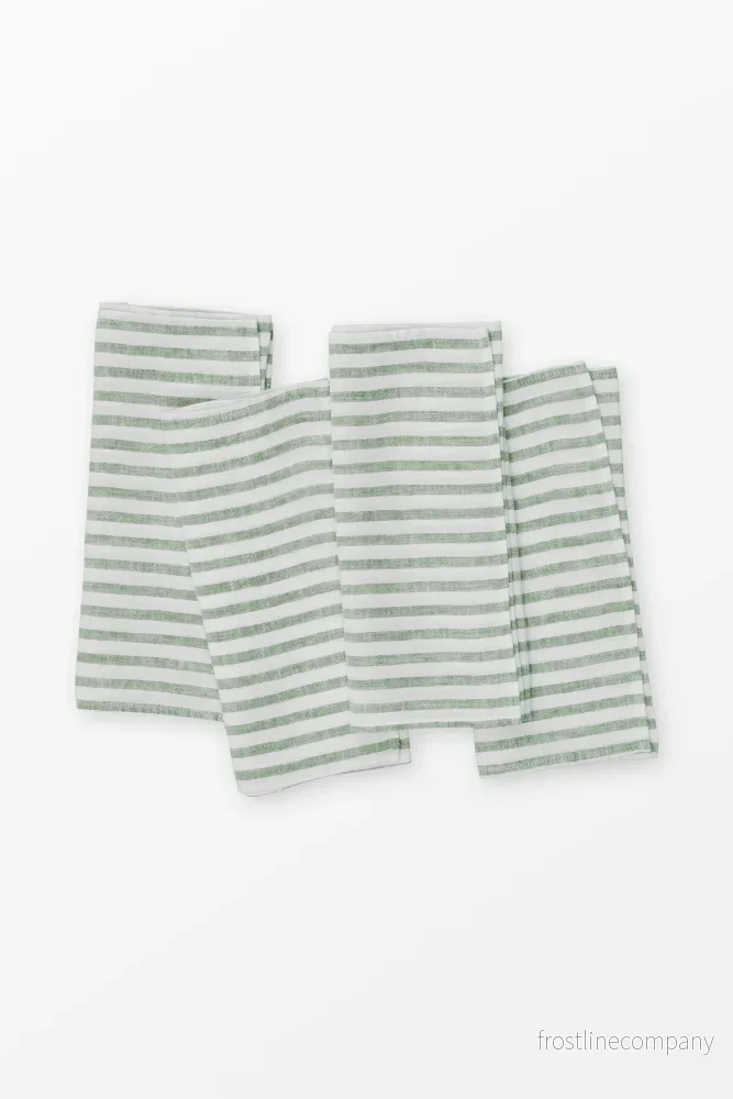 Linen napkin Breton stripe Green – Set of 4