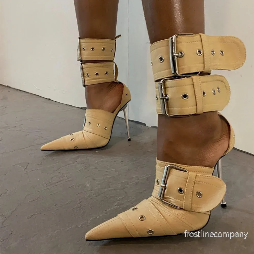 Högklackade Sandaler Dam Spetsig Tå – Buckle Ankelboots 35-43