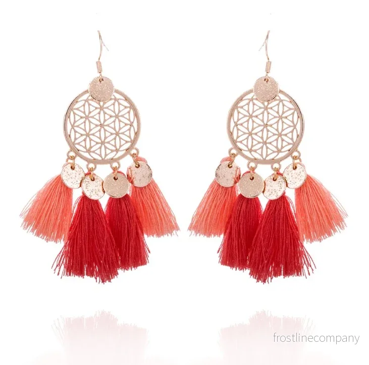 Dreamcatcher Örhängen med Tofs - Boho Tassel Earrings - Guld - 7,5cm - Bild 2