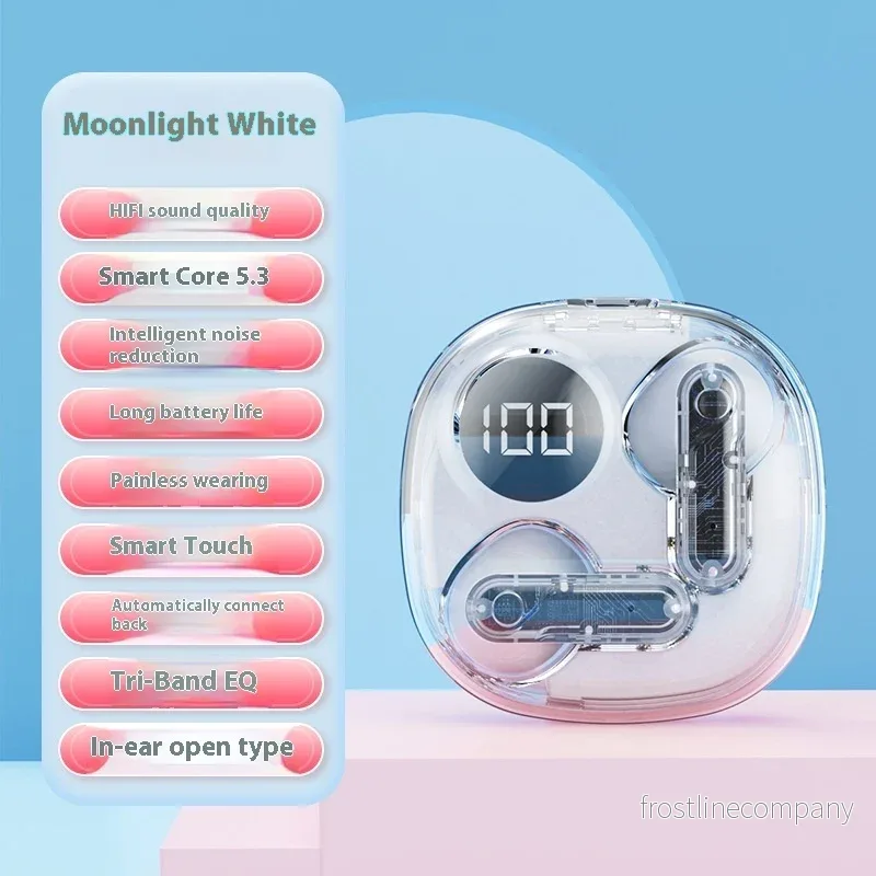 Transparent TWS Hörlurar - Trådlösa Capsule Earbuds med LED Batteri Display - HiFi 13mm Driver, Brusreducering - 5 Färger - Bild 2