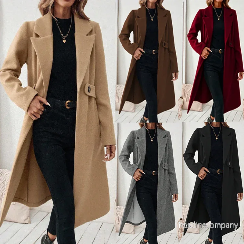 Lång Kappa Dam Elegant – Varm Höstkappa med Slag och Bälte – Klassisk Ull-Look Kappa – 5 Färger Lång Kappa Dam Elegant – Varm Höstkappa med Slag och Bälte – Klassisk Ull-Look Kappa – 5 Färger