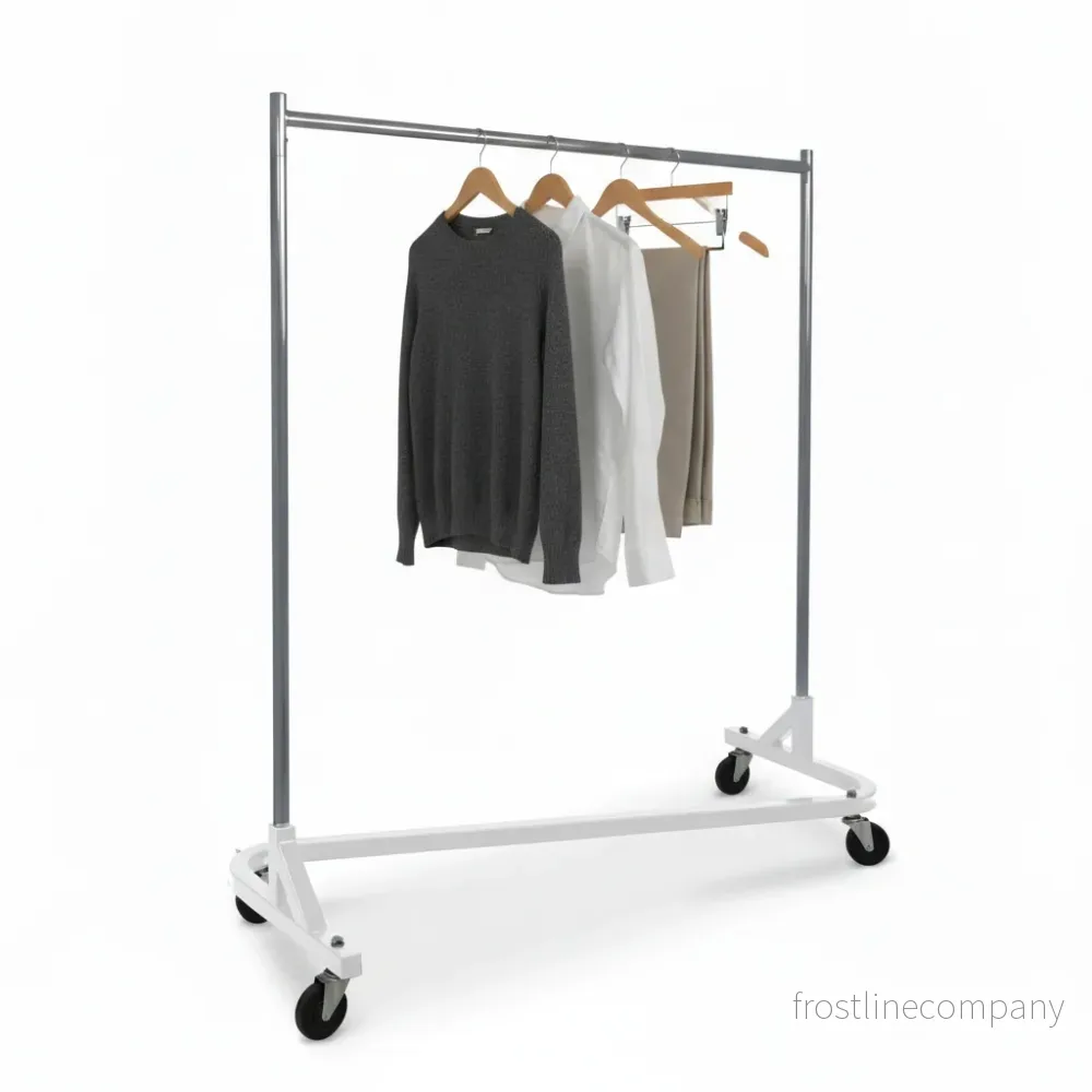 Z-stativ, krom/vit bas, 155 x 54 x H173 cm, 100 mm hjul i hård plast - Bild 2