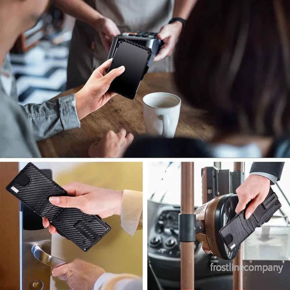 Korthållare Herr - Carbon Fiber - Aluminium Pop-Up Kortfodral - RFID Slim Wallet med Pengaklämma - 12 Färger - Bild 3